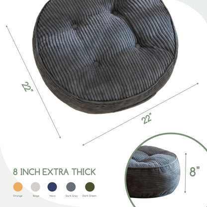 HIGOGOGO 6" Extra Thick Floor Pillow Cushion for Adults, Meditation Cushion Pillow, Large Square Floor Sitting, Tufted Corduroy Cover, for Tatami Living Room or Yoga, 22x22 Inch, 2Pack, Dark Grey
