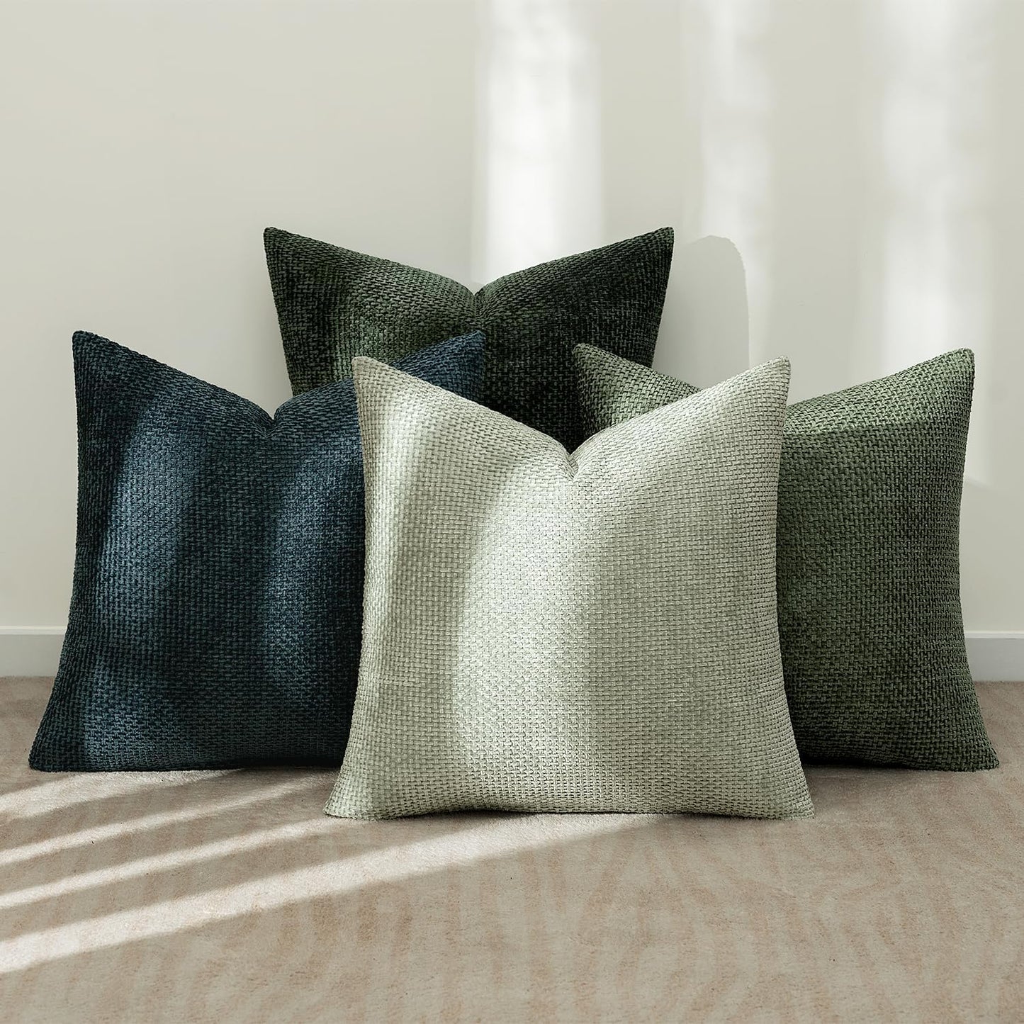 MIULEE Pack of 4 Couch Throw Pillow Covers 18x18 Inch Neutral Soft Decorative Chenille Pillow Covers Farmhouse Boho Cushion Covers for Mid Century Modern Spring Home Decor Sofa Bedroom Living Room