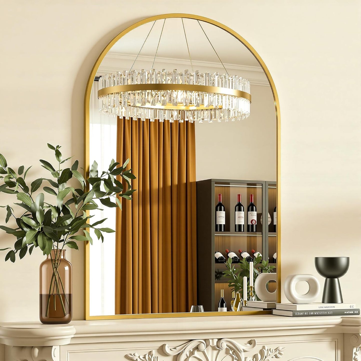 Antok Arched Bathroom Mirror, 20"x30" Wall Mounted Mirror, Vanity Mirrors for Over Sink, Aluminum Alloy Frame Bathroom Mirrors Living Room, Bedroom and Entryway, Black