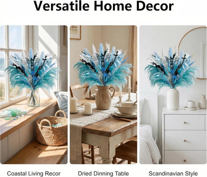 Pampas Grass Decor Dried Flowers with Blue Pampas Grass Boho Floral Arrangements for Home Office Wedding Centerpieces Rustic Blue Flowers Decor