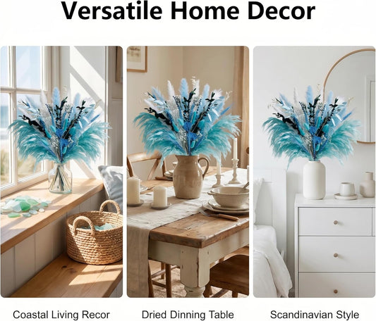 Pampas Grass Decor Dried Flowers with Blue Pampas Grass Boho Floral Arrangements for Home Office Wedding Centerpieces Rustic Blue Flowers Decor