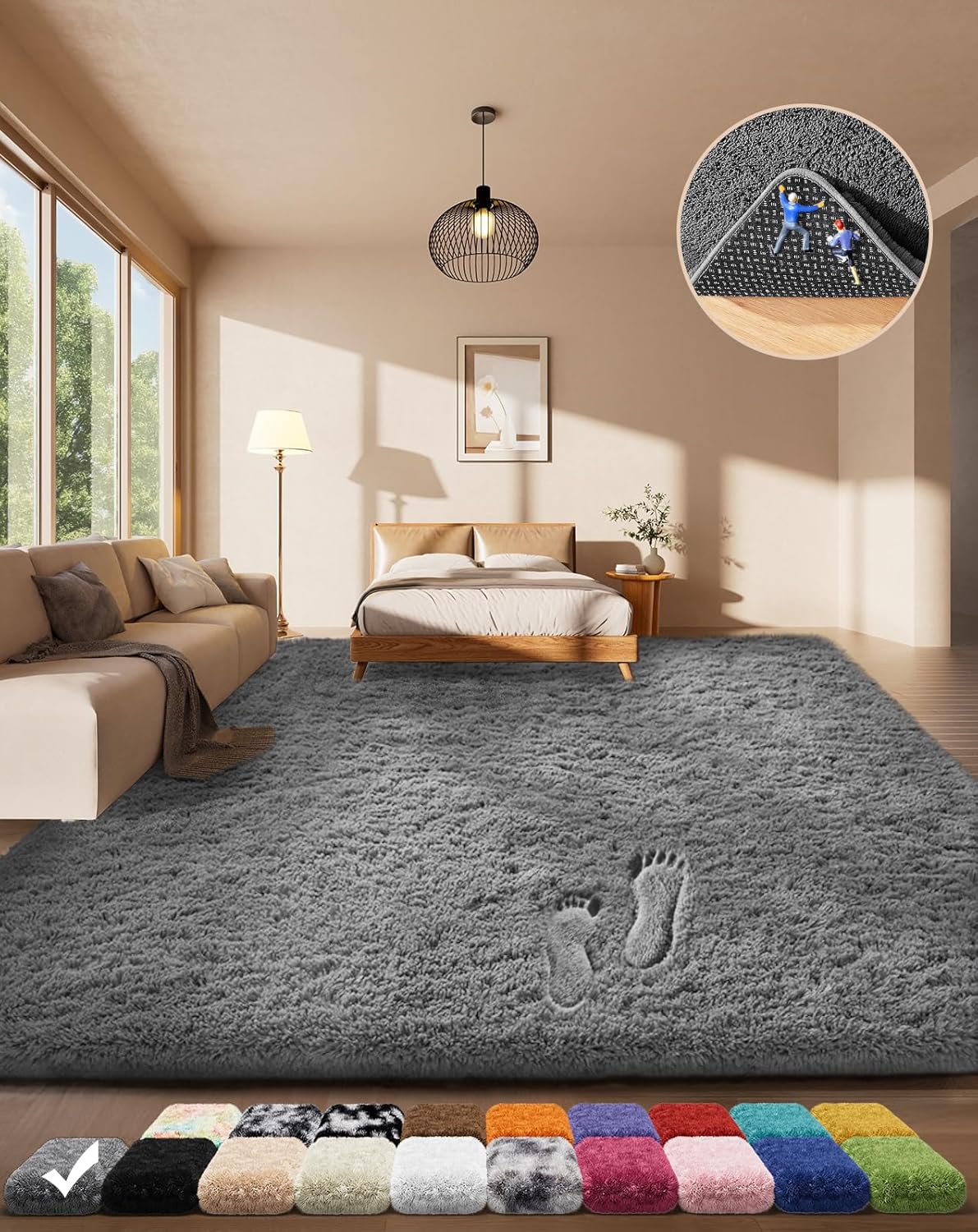 Ophanie Round Rugs 5Ft Ivory Circle Area Rug, Nursery Room Decor, Christmas Aesthetic Bedroom Home Circular Carpet 5 Foot, Fluffy Fuzzy Shag Plush Cream Living Room Rugs for Kids Boys Girls Teen Baby