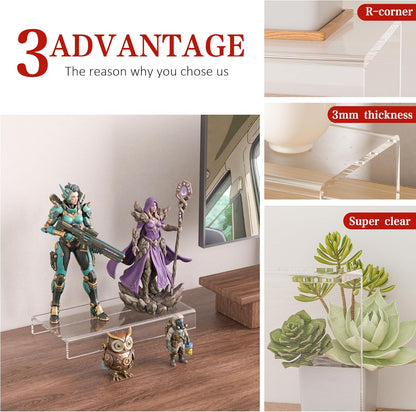 Sezanrpt Acrylic Shelf Riser 12x4.7x3 pack of 2, Desktop Rectangular Acrylic Tray Pedestal Stand for Funko Pop Figure, Bags, 12x4.7x3 Inch