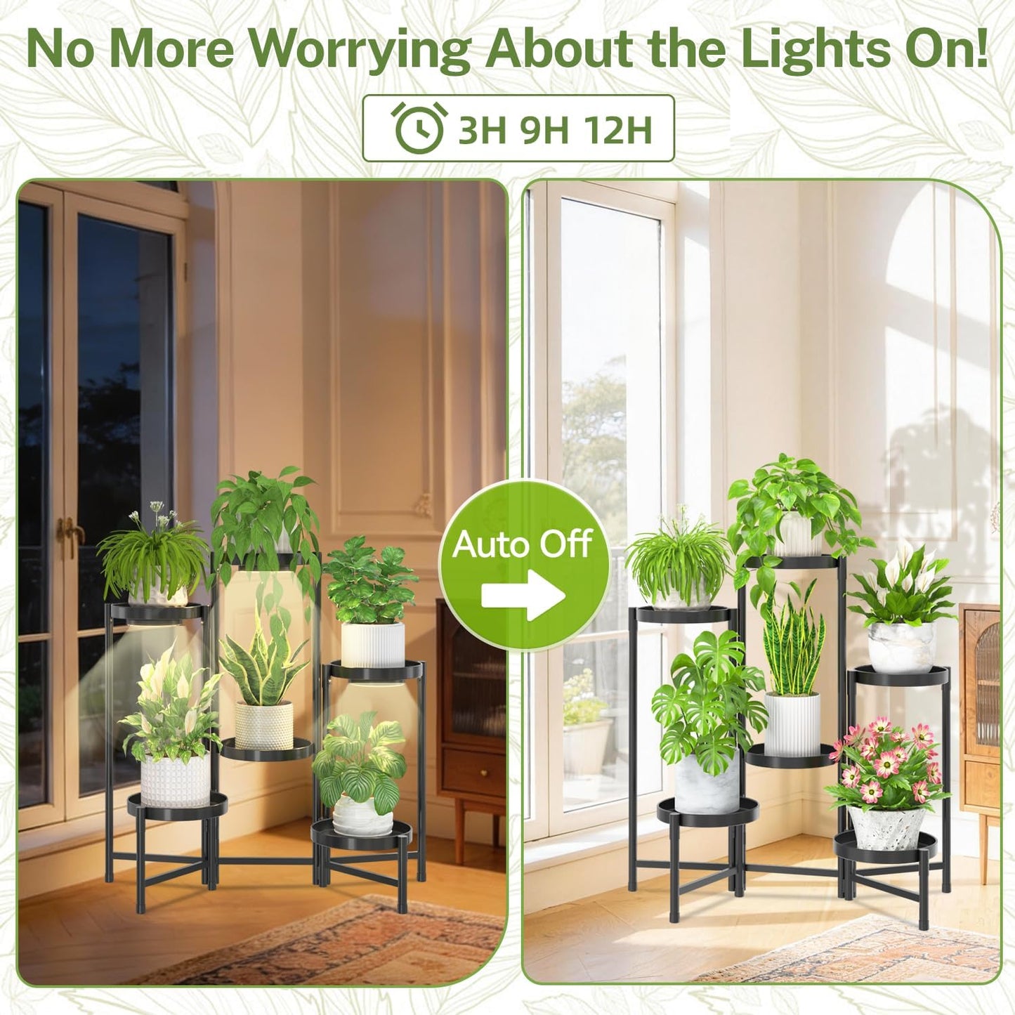 iDavosic.ly Plant Stand Indoor Outdoor, 5 Tier Corner Metal Flower Display Holder Shelf, Folding Tall Orchid Rack for Patio Balcony Porch Garden Living Room House, Black