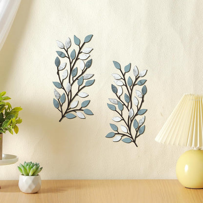 Hotop 2 Pieces Metal Tree Leaf Wall Decor Vine Olive Branch Leaf Wall Art Wrought Iron Scroll Sculptures Above the Bed, Living Room, Outdoor Decoration (Classic Style,Black)
