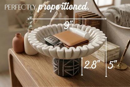 Marble Decorative Bowl for Home Decor - Natural Stone | Handcrafted | Pedestal Marble Bowl - Versatile 9" Catch All for Entryway