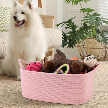 OIAHOMY Woven Basket, Gift Basket Empty with Gift Bags and Ribbons, Rope Baskets for Baby Showers, Storage Baskets with Handles for Nursery, Pet Toy Organizer - White