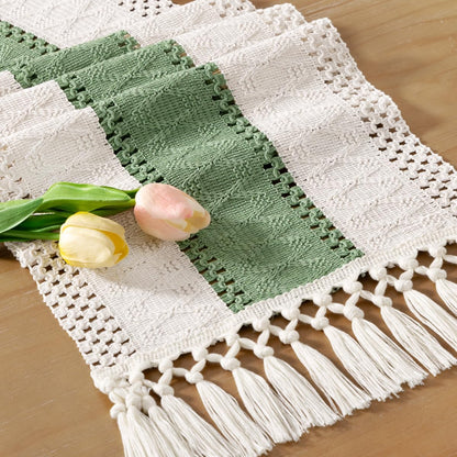 Socomi Boho Table Runner Summer Farmhouse Rustic Dining Kitchen Centerpiece Decor Small Macrame Woven Cotton Linen Coffee Table Runner for Dresser Scarf Home Decor 12x36 inch Beige