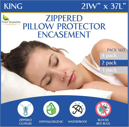 Euro Size Pillow Protectors (Set of 2) - European Square 26x26 Pillow Covers Waterproof Hypoallergenic Dust Proof Zippered Encasement