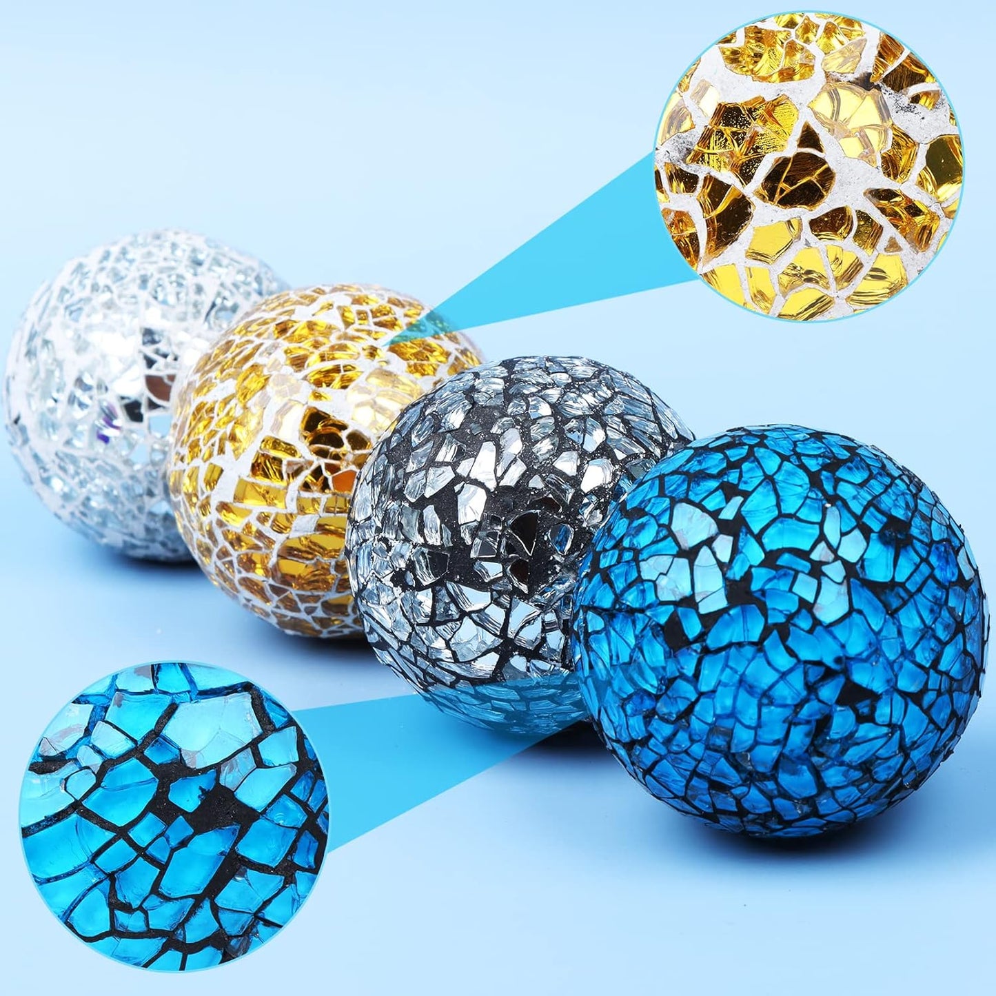 8 Pieces Mosaic Glass Orbs Balls Mosaic Sphere Glass Globe Decorative Orbs Centerpiece Balls Decorative Glass Balls for Bowls Vases Dining Table Centerpiece Decor