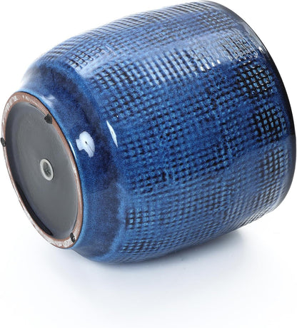 LuxenHome 15.75" Dia Large Ceramic Pots for Plants, Blue Glazed Planters for Outdoor Plants, Round Indoor Flower Pots with Drainage Hole and Rubber Plug for Home Garden Patio