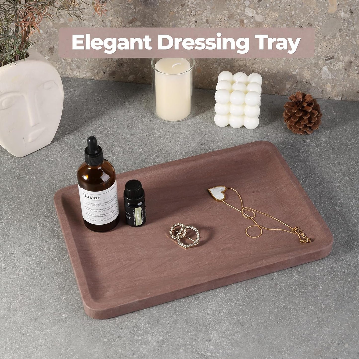 Marble Vanity Tray for Dresser Organizer, Travertine Bathroom Tray Countertop, Beige Decorative Serving Trays, Kitchen Sink Storage, Jewelry & Perfume Holder(Travertino Romano)