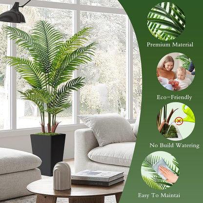 6FT Artificial Palm Tree, Tall Faux Palm Tree Indoor with Fake Plants Tall, Artificial Plants with Lifelike Leaves for Home Office Decor (White)