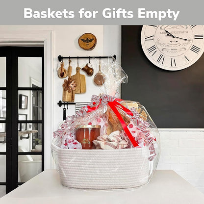 CHICVITA Decorative Gift Basket, Easter Basket for Kids, Woven Rope Storage Baskets with Handles, Nursery Baby Shower Toy Organizer, Grey, 13 x 9.8 x 5 inches