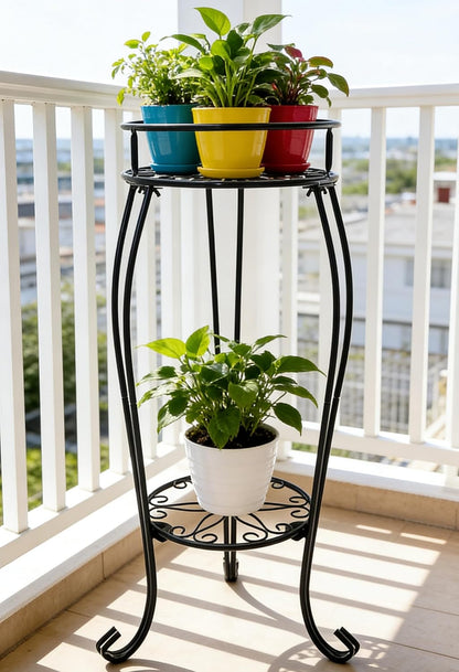 CASIMR 2-Pack Plant Stand, 2 Tier 19.2 inch Tall Metal Potted Holder Rack,Indoor Outdoor Multiple Flower Pot Shelf Rustproof Iron Garden Container for Garden Patio Living Room Corner Balcony, Black