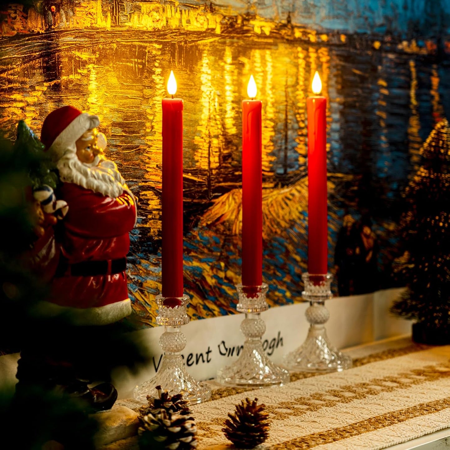 Homemory 6 Pcs Flameless Taper Candles with Remote, Timer, Dimmer, Ivory Battery Operated CandleSticks with Flickering Light, Plastic Led Window Candles, 9.6 Inches for Halloween Christmas Decoration