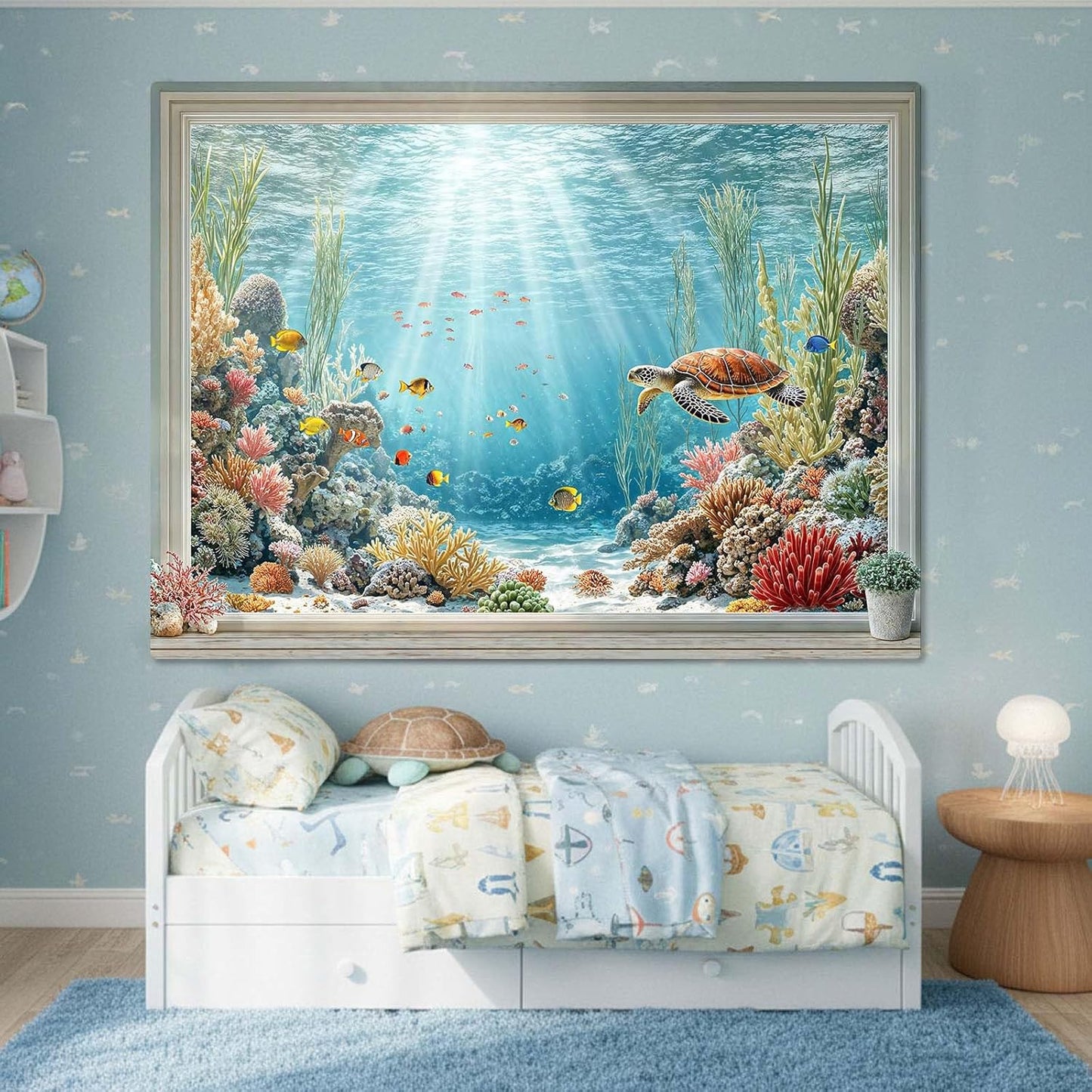 Lifeella Fantasy Castle Window Tapestry, Magic Woodland Scene Large Wall Backdrop, Fairytale Moon Mural for Bedroom Dorm Living Room Decor, 60x80 inches