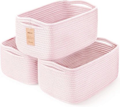 3-Pack Small Storage Baskets for Organizing | Woven Shelf Toy Basket | Rope Baskets for Gifts Empty | Closet Organizer Bins with Handles | Cube Decorative Box | 11.8×7.8×5.1” | Mixed brown