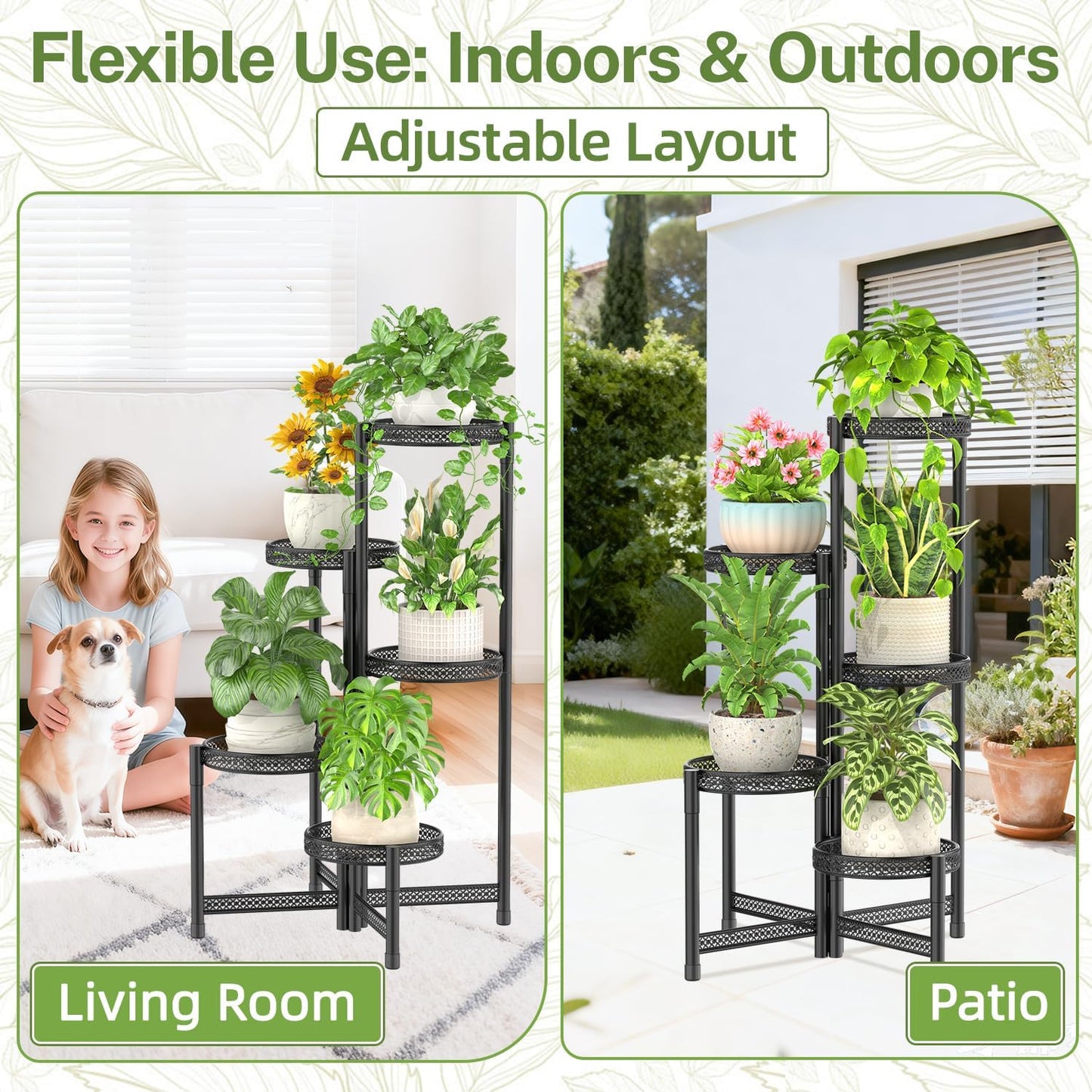 iDavosic.ly Plant Stand Indoor Outdoor, 5 Tier Corner Metal Flower Display Holder Shelf, Folding Tall Orchid Rack for Patio Balcony Porch Garden Living Room House, Black