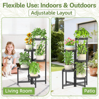 iDavosic.ly Plant Stand Indoor Outdoor, 5 Tier Corner Metal Flower Display Holder Shelf, Folding Tall Orchid Rack for Patio Balcony Porch Garden Living Room House, Black