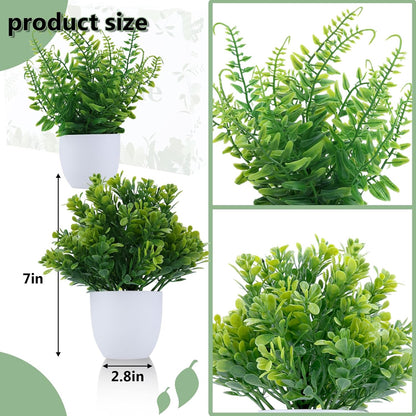 GREENTIME 4 Pack Fake Plants in Black Pot Mini Artificial Eucalyptus Potted Plant Small Faux Grass Greenery Potted for Indoor Home Office Farmhouse Bathroom Table Decoration