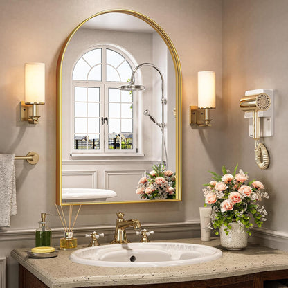 Brightify Arched Mirror, Arched Wall Mirror, 24 x 32 Inch Silver Arch Mirror, Metal Frame Silver Bathroom Mirror, Arched Top Bathroom Vanity Mirror for Living Room Bedroom Mantel Entryway Hallways