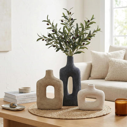 DREAMLOOM Ceramic Vase Set of 3, Modern Rustic Flower Vases for Pampas Grass, Dried & Fresh Flowers, Farmhouse Decorative Vase for Living Room Bedroom Kitchen Shelf Centerpiece, Rust