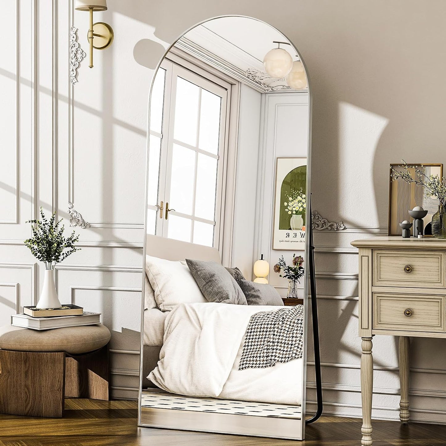 57" x 20" Arched Full Length Mirror - Wall Mounted/Floor Mirror Aluminum Alloy Frame Full Body Mirrors for Bathroom Living Room Bedroom and Entryway,Black