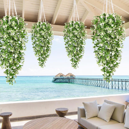 Waipfaru 4Pcs Fake Hanging Plants 2.7ft Fake Plants Eucalyptus Leaves UV Resistant Fake Vines Ivy Artificial Plants Outdoor Faux Plants Indoor Bedroom Living Room Boho Wall Porch Shelf Decor