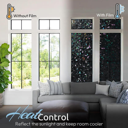 rabbitgoo Window Privacy Film Rainbow Film Decorative Window Sticker, 3D Static Stained Glass Cling Tint for Home Heat Control Non-Adhesive, 17.5 x 78.7 inches