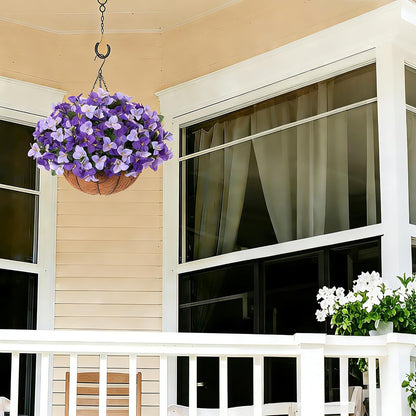 Artificial Hanging Flowers Faux Plants Basket for Outdoors Spring Summer Decor, Fake Silk Bougainvillea in Planter Outdoor Look Real UV Resistant Faux Flower for Outside Porch Patio Garden Home, White