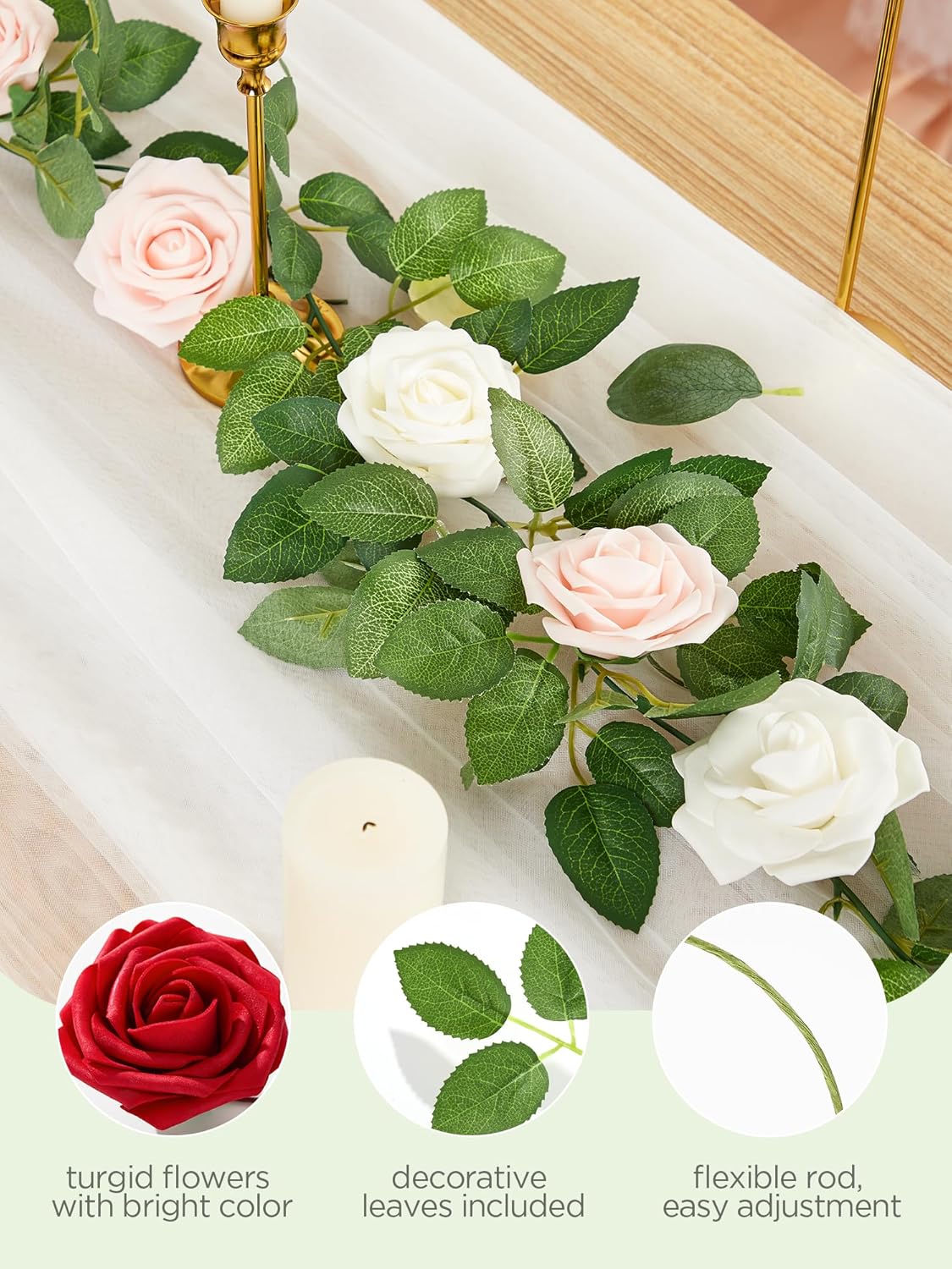 InnoGear Artificial Flowers, 50 Pcs Dark Red Foam Fake Roses Bulk with Stems for Mother's Gift Decoration Celebration DIY Wedding Bouquets Centerpieces Bridal Shower Party Christmas Tree