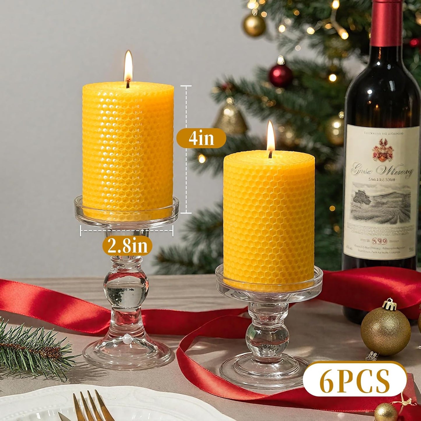 3 Pack Natural Beeswax Pillar Candles,Handmade Pure Beeswax Rolled Candle-60 Hours Long Burning,Honeycomb Bees Wax Candles for Home, Prayer,Dripless Smokeless Unscented Pillar Candle 2x4in