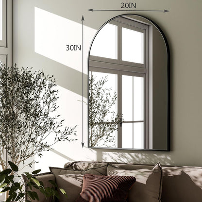 HARRITPURE Arched Wall Mirror 24"x36" – Black Metal Frame Vanity Mirrors for Bedroom, Entryway, Living Room Decor