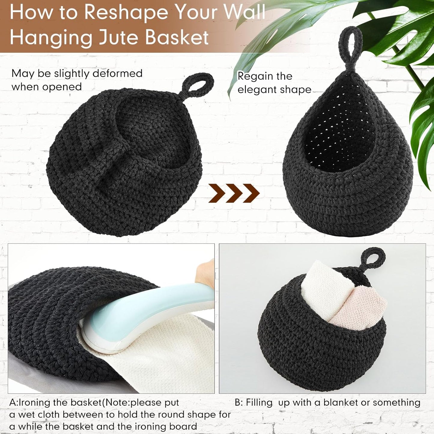 Honeydak Boho Decor Hanging Wall Baskets for Kitchen 3 Pack Teardrop Baskets with Hooks Storage Fruit Onion Vegetable Potato for Home 3 Sizes(Linen,Teardrop,Jute)