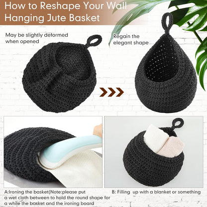 Honeydak Boho Decor Hanging Wall Baskets for Kitchen 3 Pack Teardrop Baskets with Hooks Storage Fruit Onion Vegetable Potato for Home 3 Sizes(Linen,Teardrop,Jute)