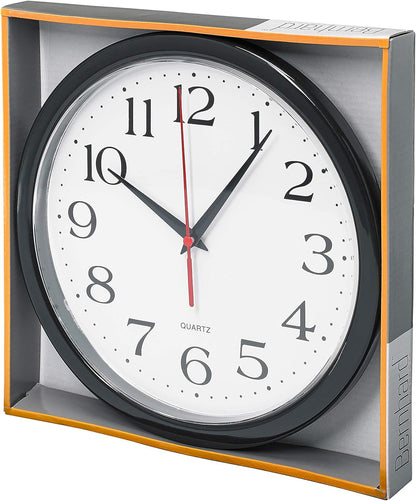 Bernhard Products Black Wall Clock Silent Non Ticking 10 Inch Quality Quartz Battery Operated Round Easy to Read Home/Office/Kitchen/Classroom/School Clock Sweep Movement