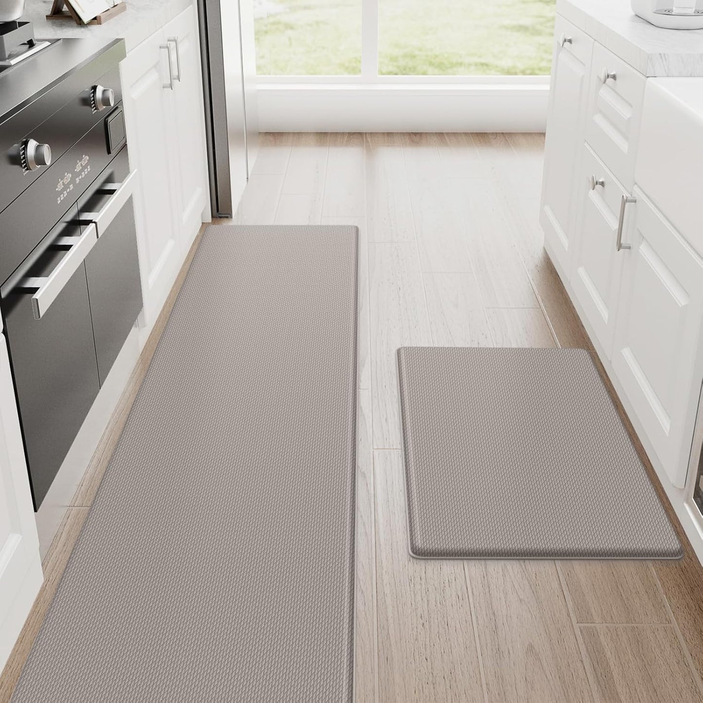 StepRite Kitchen Mats, 2PCS Kitchen Rugs, Cushioned Anti Fatigue Kitchen Mats for Floor, Non-Slip Standing Desk Mat, Waterproof Kitchen Rug Set for Kitchen, Floor, Office, 17.3"x30"+17.3"x47", Black