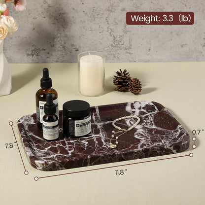 Marble Vanity Tray for Dresser Organizer, Travertine Bathroom Tray Countertop, Beige Decorative Serving Trays, Kitchen Sink Storage, Jewelry & Perfume Holder(Travertino Romano)