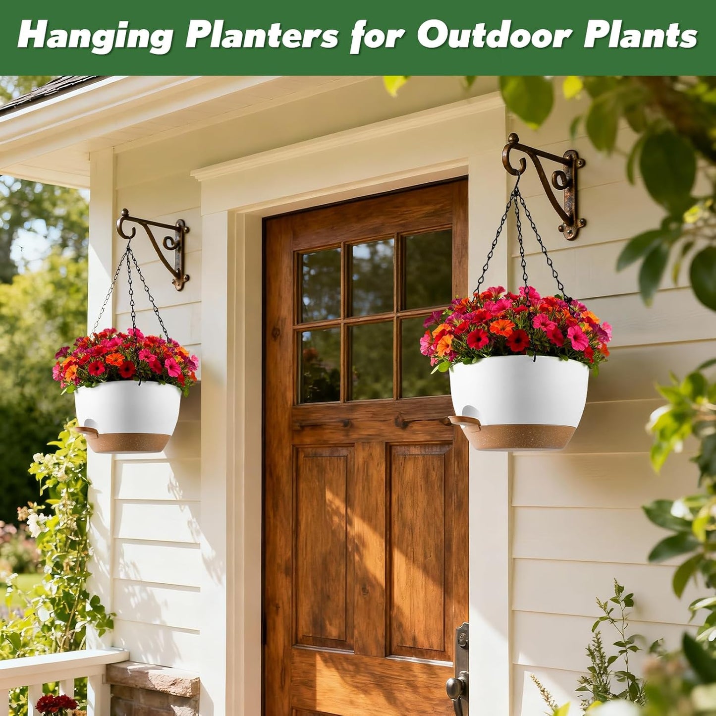 3-Piece Set of 10-Inch Hanging Planters with Automatic Watering System and Drip Tray, Includes Metal Chain, Suitable for Various Indoor and Outdoor Plants and Flowers, Green Brown