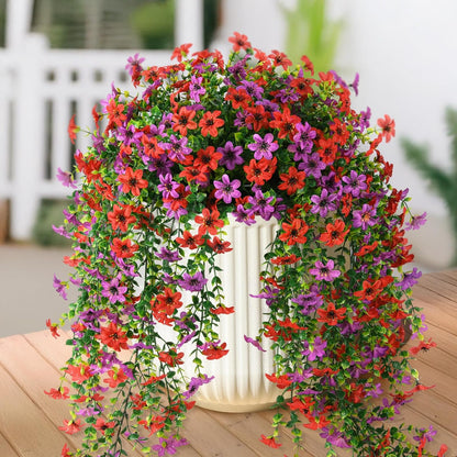 INQCMY Artificial Fake Hanging Flowers Plants for Outdoor Summer Decoration,2 PCS Faux Silk Daisy with Eucalyptus Leaves,UV Resistant Look Real for Outside Home Planter Porch Patio Balcony Yard Decor
