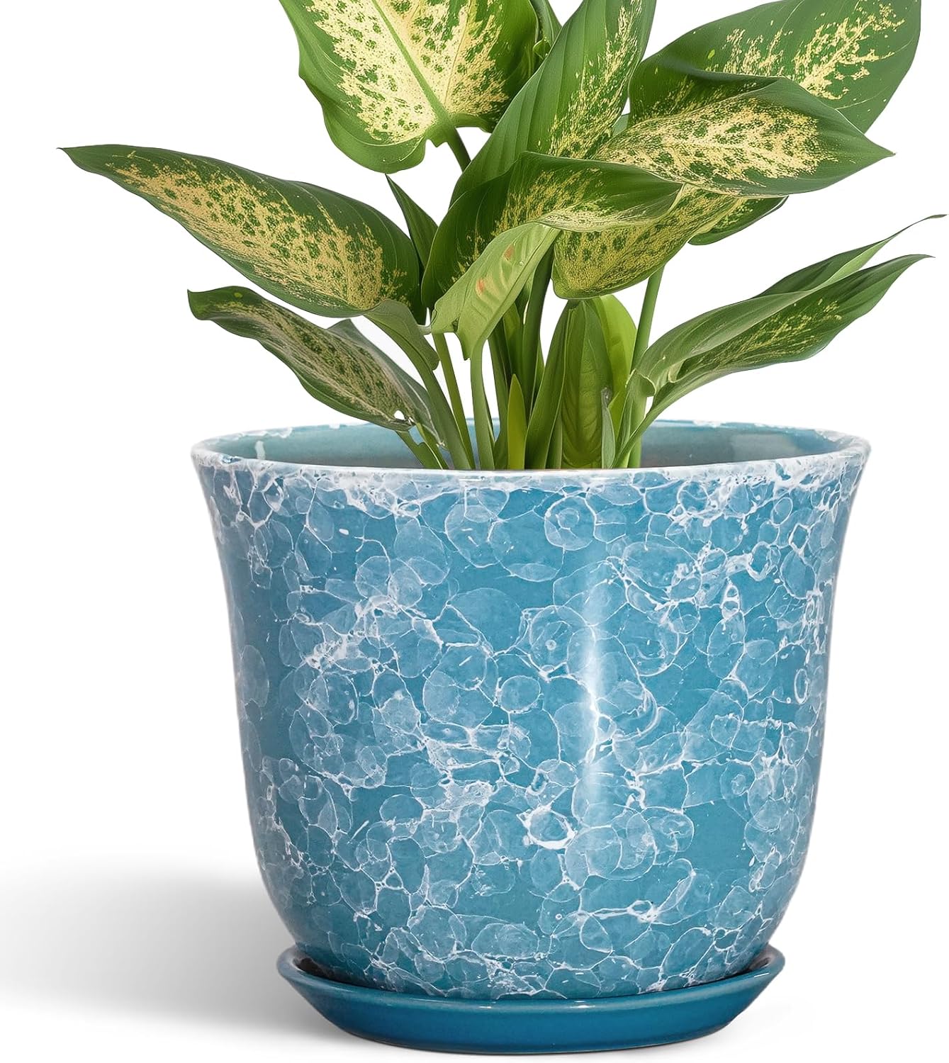 Ceramic Plant Pots - 12 Inch Pots for Plants Indoor Outdoor, Large Round Planter with Drainage Hole and Saucer, Modern Decorative Flower Pot, Home Garden Decor, House Warming Gifts, Blue