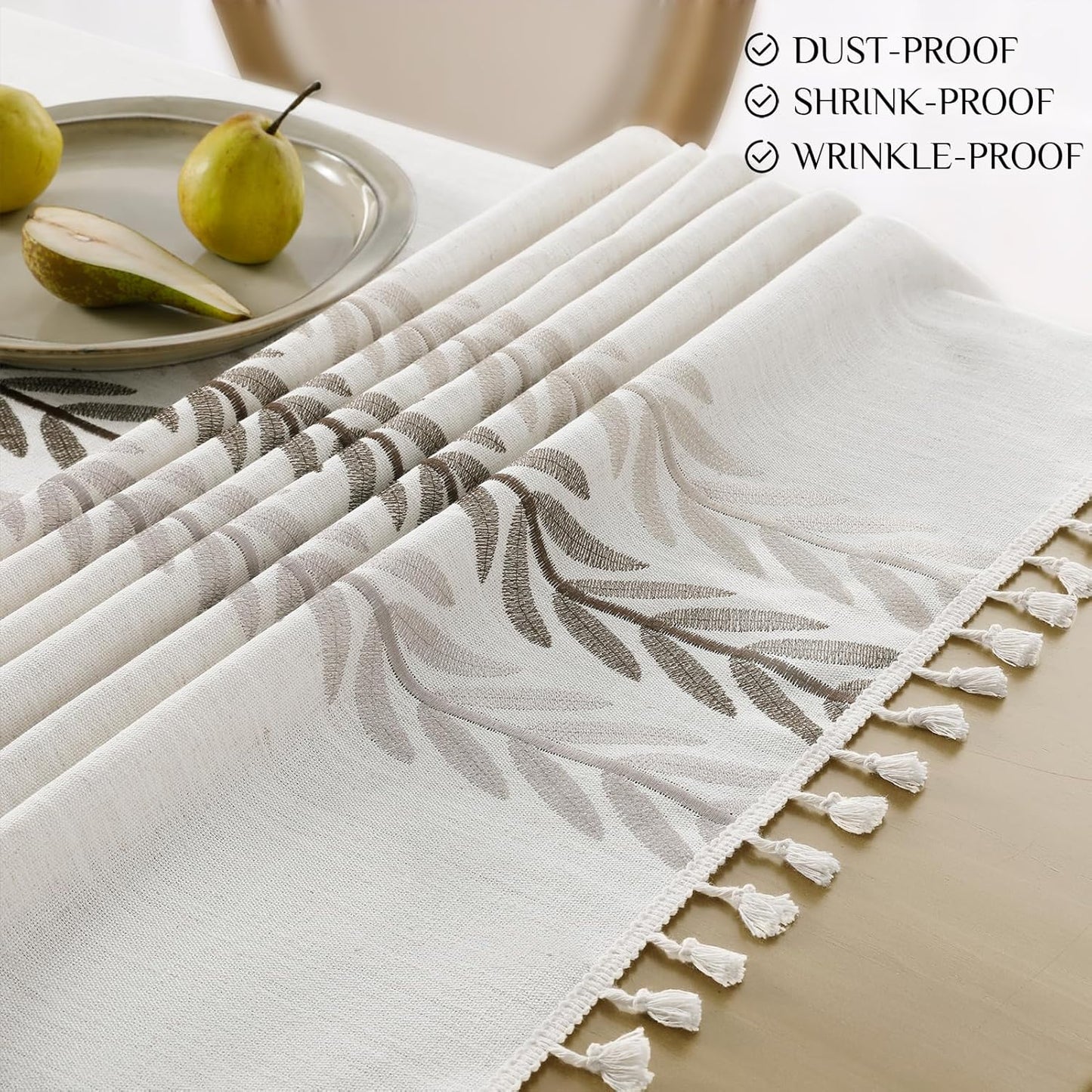 Softalker Outdoor Tablecloth Rectangle, Waterproof Linen Cotton Farmhouse Table Cloths with Tassel, Heavy Weight Wrinkle Free Boho Table Cover for Picnic Camping Dining - 55 x 70 Inch, Coffee Lines