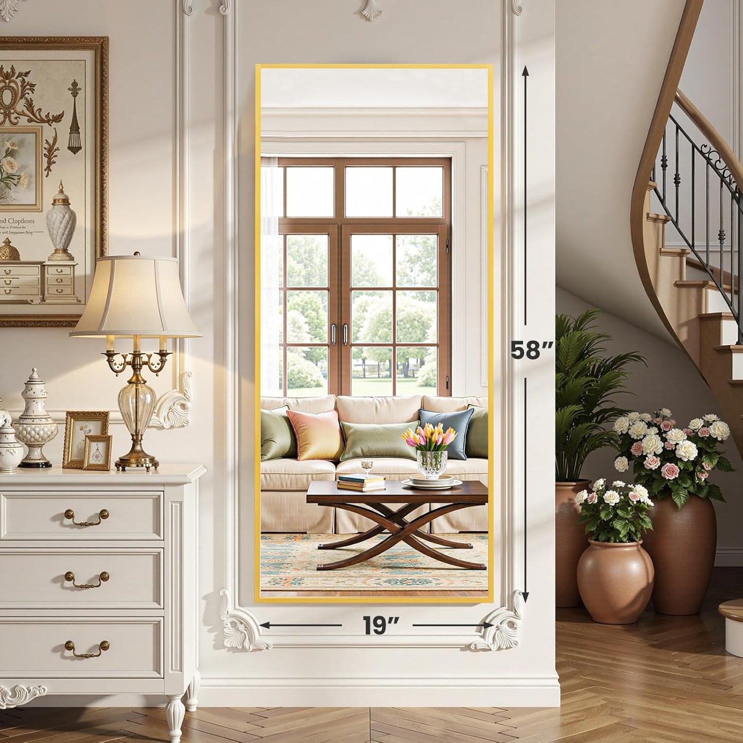 OLIXIS Black Arched Full Length Mirror 60"x16" for Bedroom, Full Body Mirror with Stand, Hanging or Leaning for Wall, Aluminum Alloy Thin Frame Floor Standing for Living Room