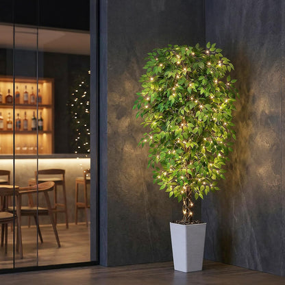 Artificial Ficus Tree 6FT Faux Plants Indoor Tall Fake Plants with White Planter, Green Lifelike Lush Fake Ficus Tree for Home Living Room Bedroom Outdoor Balcony House Office Decor