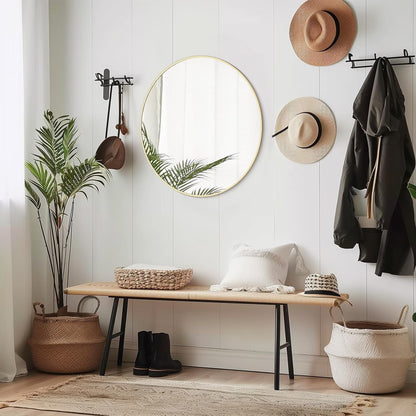 WallBeyond Wood Round Mirror with Wood Frame 24 inch Circle Wall Mirror for Bathroom Round Wall Mirror for Wall Decor, Vanity, Entryway Living Room (Walnut)
