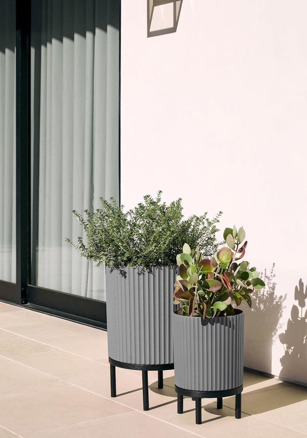 Veradek Demi Series Round Planter w/ Stand for Porch/Patio | Durable Plastic-Concrete & Wooden Stand | Modern Décor for Tall Plants, Flowers