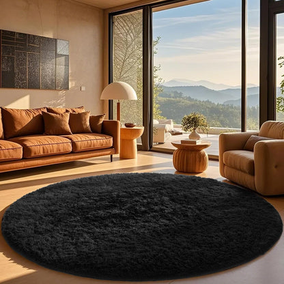 Ophanie Round Rugs 5Ft Ivory Circle Area Rug, Nursery Room Decor, Christmas Aesthetic Bedroom Home Circular Carpet 5 Foot, Fluffy Fuzzy Shag Plush Cream Living Room Rugs for Kids Boys Girls Teen Baby