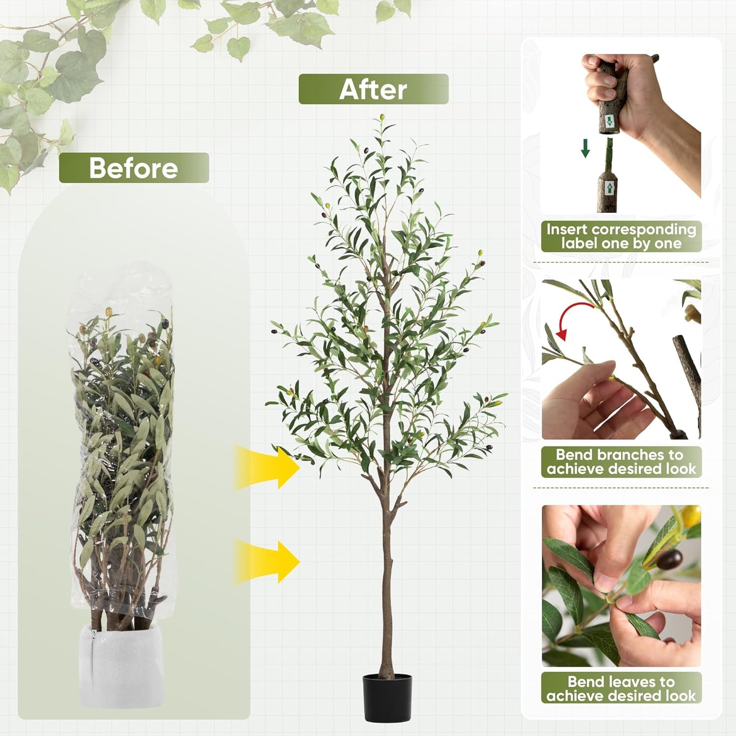 Olive Tree Artificial Indoor, 7 FT Faux Olive Trees with Planter, Fake Tall Plants with Natural Trunk and Lifelike Fruits for Home Office Decor(1, 7FT)
