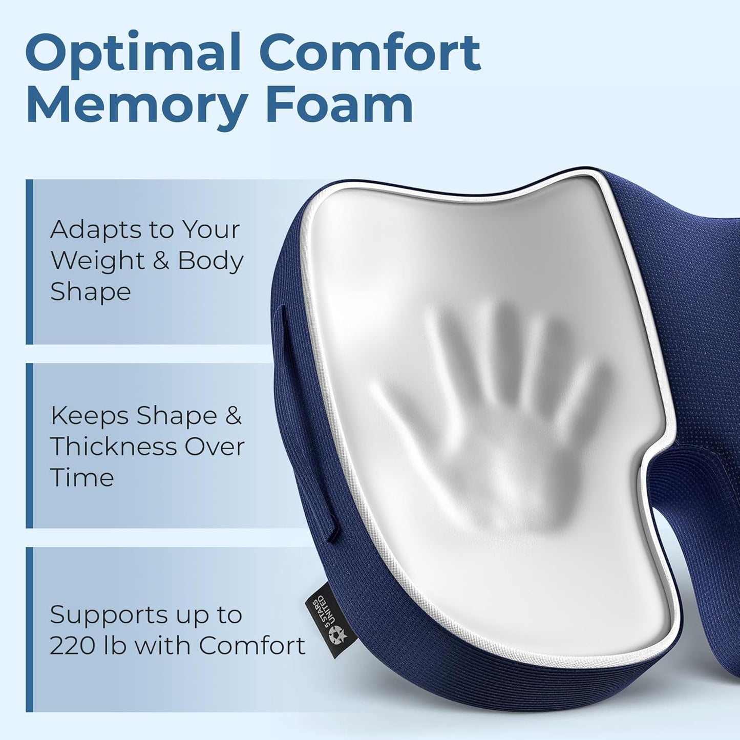5 STARS UNITED Seat Cushion - Memory Foam Chair Cushion for Tailbone Pain Relief - Ergonomic Support for Coccyx, Sciatica & Butt - Office, Desk & Gaming Chair, Car Seat, Wheelchair, Airplane, Black